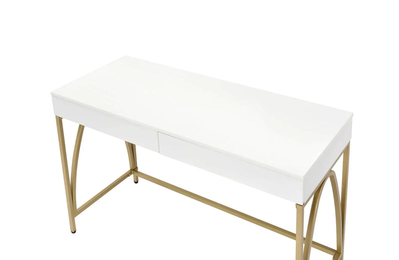 Lightmane - Vanity Desk (Same 92660) - White High Gloss & Gold by Unique Piece Furniture