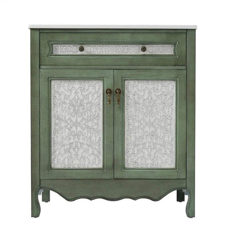 Bathroom Vanity With Rectangle Sink And Tip Out Tray - Antique Blue Green by HouseOfZazla