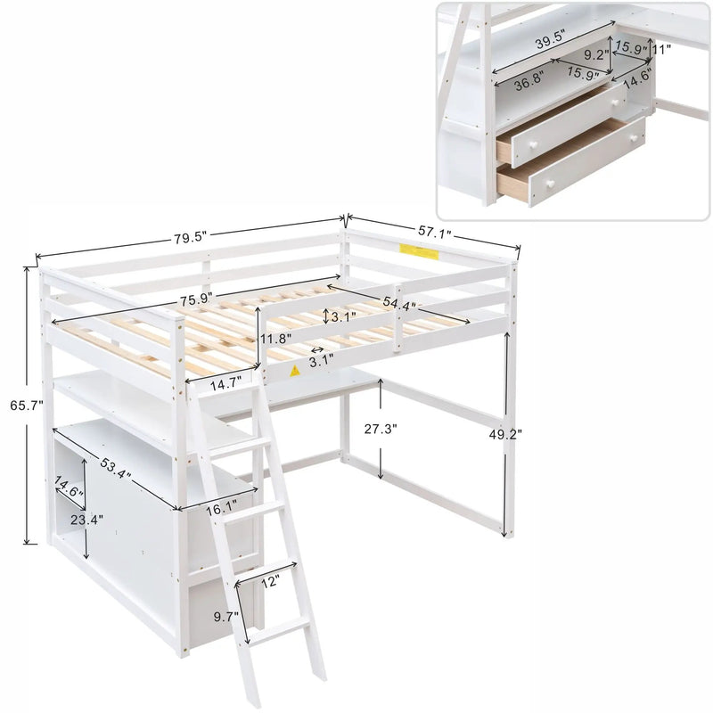 Modern Loft Bed With Built In Desk, Shelves, And 2 Drawers by Unique Piece Furniture