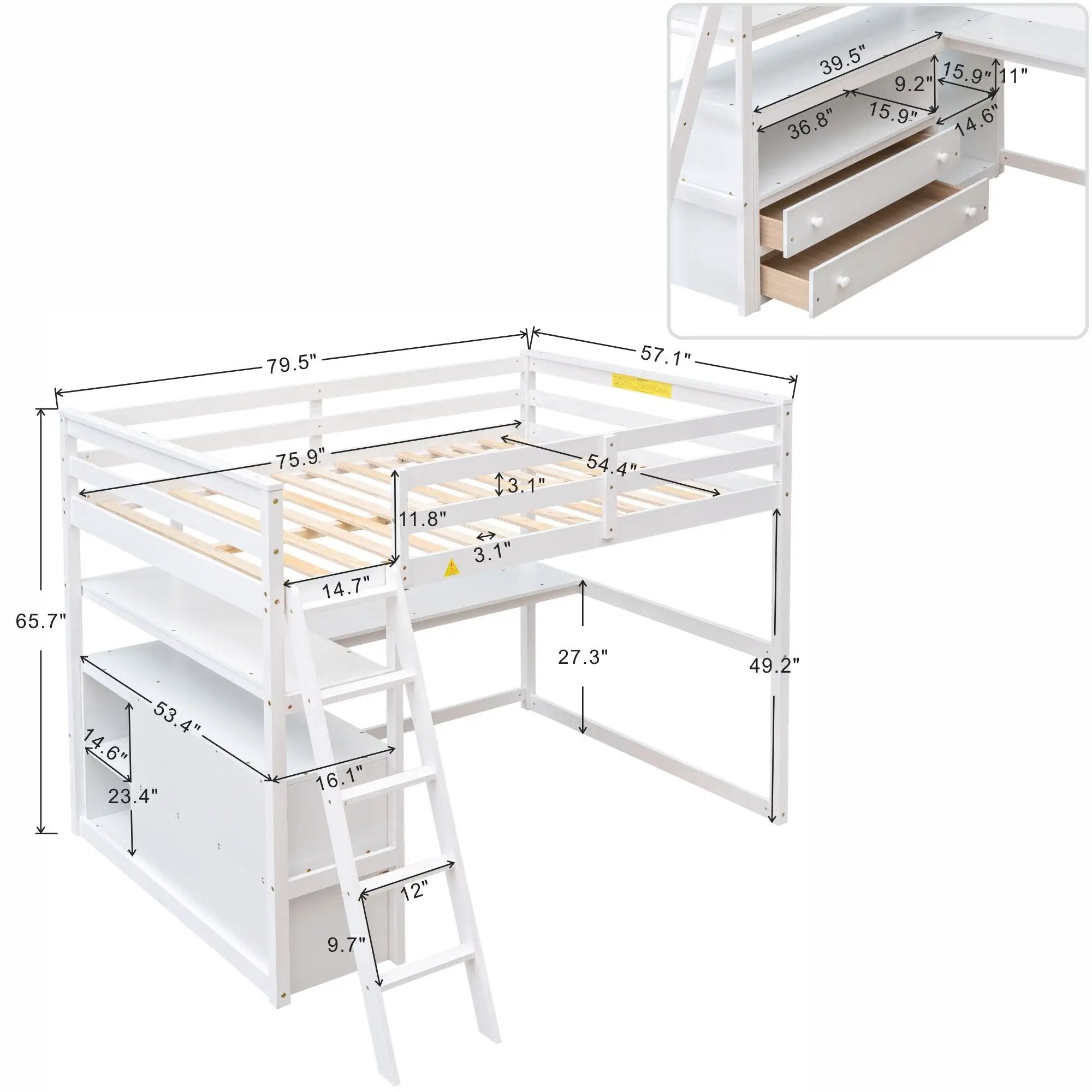 Modern Loft Bed With Built In Desk, Shelves, And 2 Drawers by HouseOfZazla