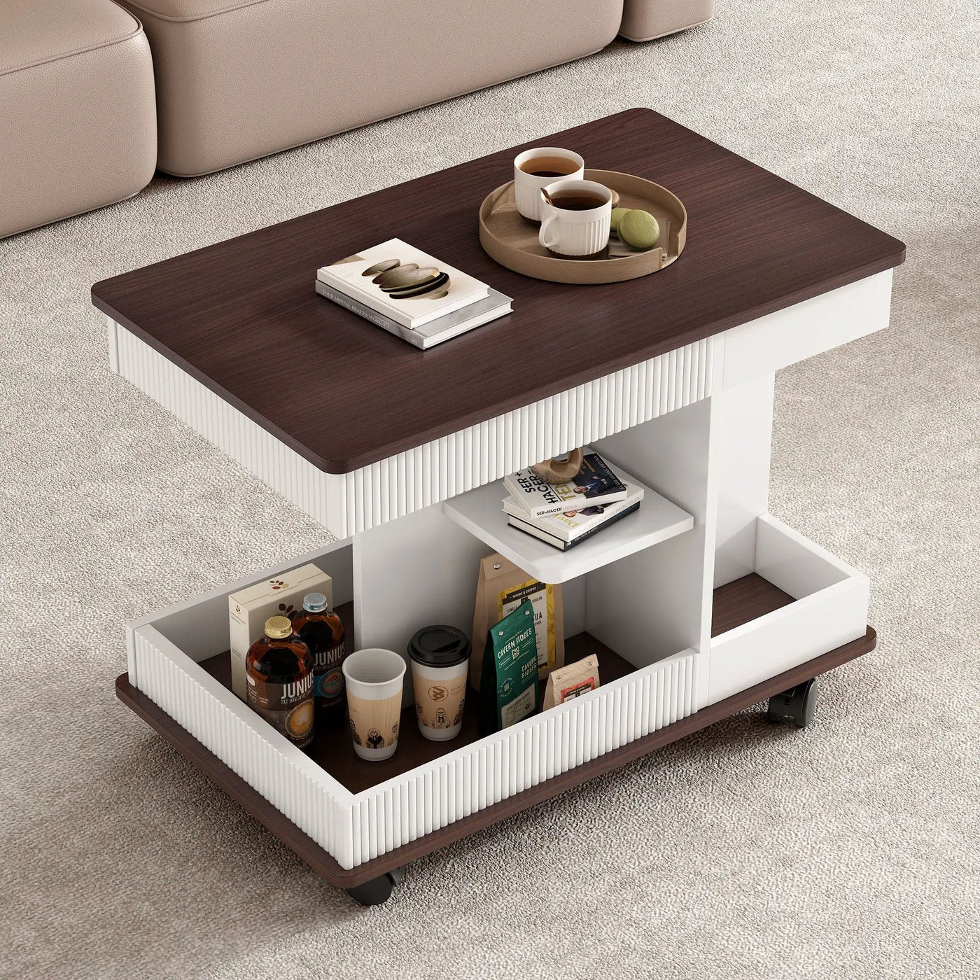 Adjustable End Table With Wheels, 360°Rotating Top And Storage Space by HouseOfZazla