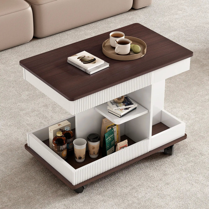 Adjustable End Table With Wheels, 360°Rotating Top And Storage Space by HouseOfZazla