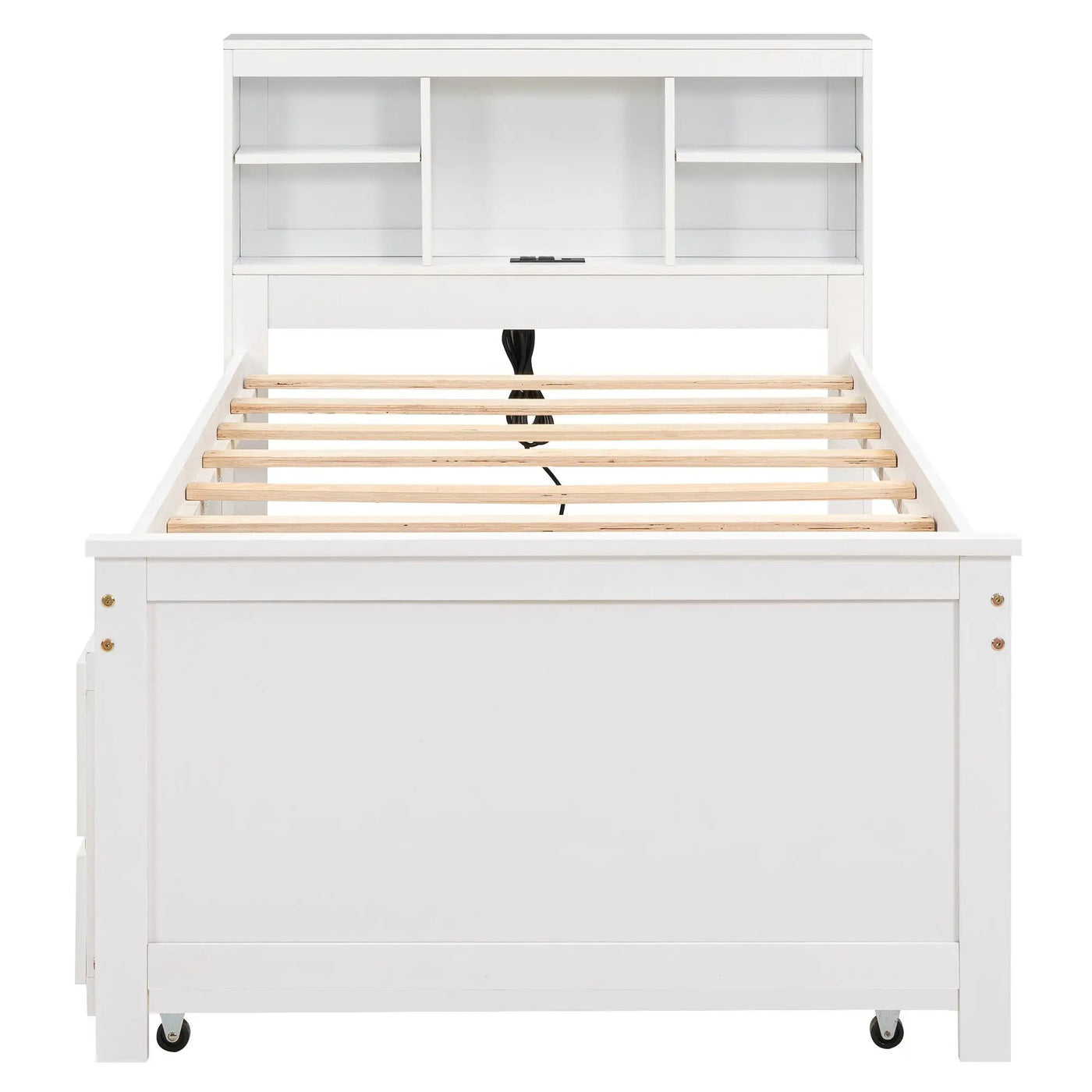 Platform Bed With Storage Headboard, USB, Trundle And 3 Drawers by HouseOfZazla
