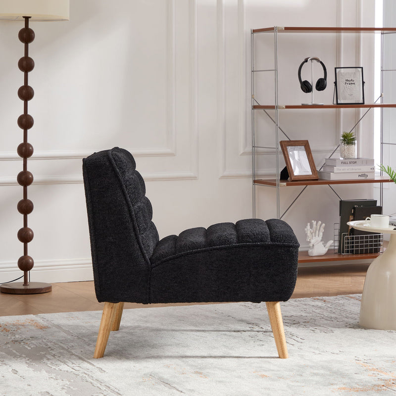 Black Upholstered Armless Accent Chair with Wood Legs, photo 3 of 15