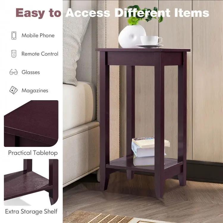 2-Tier Nightstand End Side Wooden Legs Table for Bedroom by DirectDeals