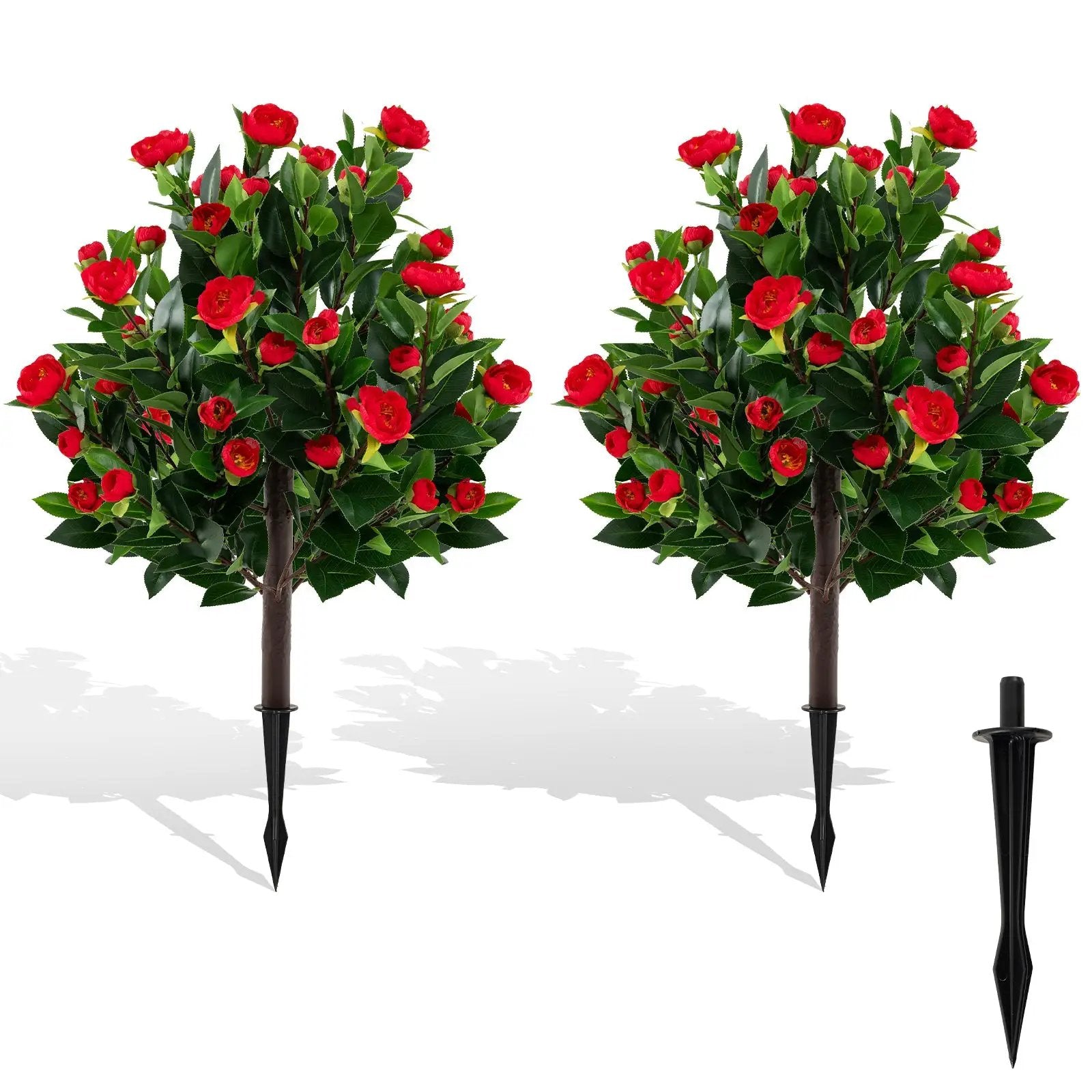 31 Inches Artificial Camellia Tree Set 2 Pack Fake Flower Trees-Green by DirectDeals