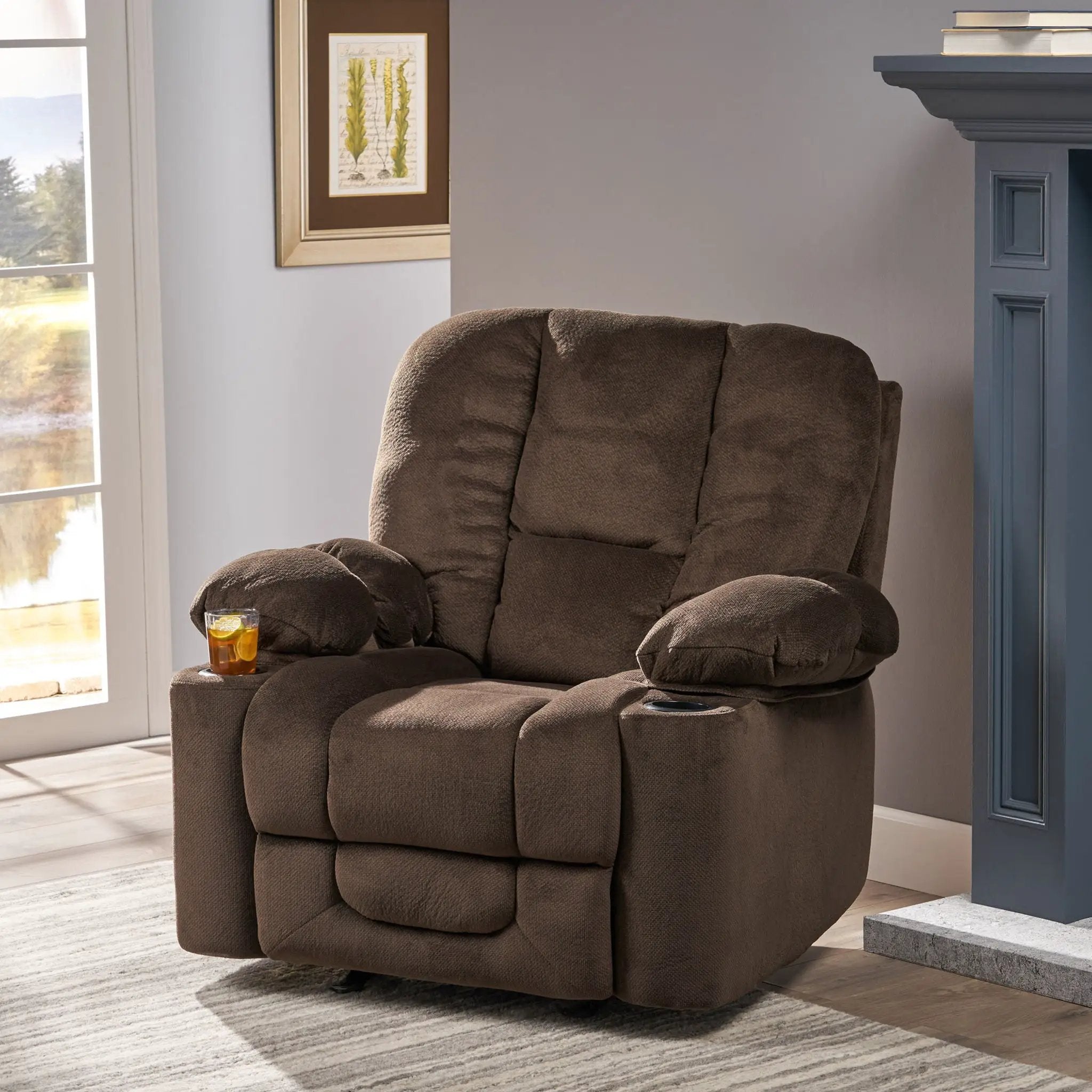 Luxurious Manual Recliner Chair With Skin-Friendly Fabric And Dual Cup Holders by Unique Piece Furniture