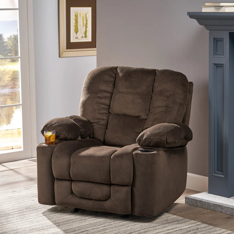 Luxurious Manual Recliner Chair With Skin-Friendly Fabric And Dual Cup Holders by Unique Piece Furniture