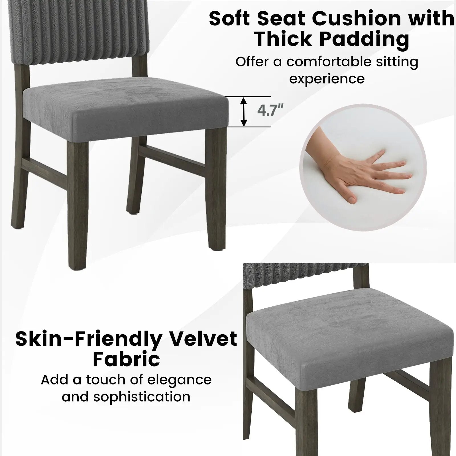 Dining Chair Set of 2 Mid-Century Modern Velvet Fabric Upholstered Chairs-Grey by DirectDeals
