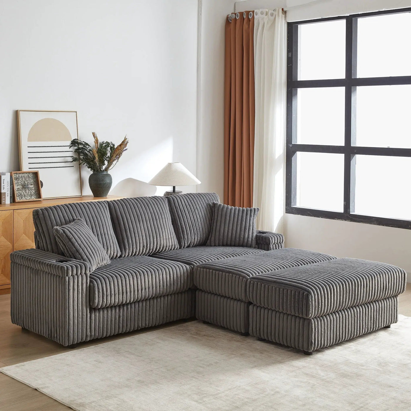 3 Seater Sofa With 2 Ottomans For Living Room by HouseOfZazla