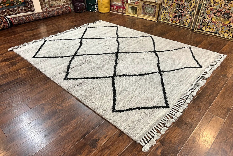 Modern Shag Rug 8x10, Gray and Black, Wool and Cotton, Lulu and Georgia, Handmade Indian Shag Rug by Jewel Rugs