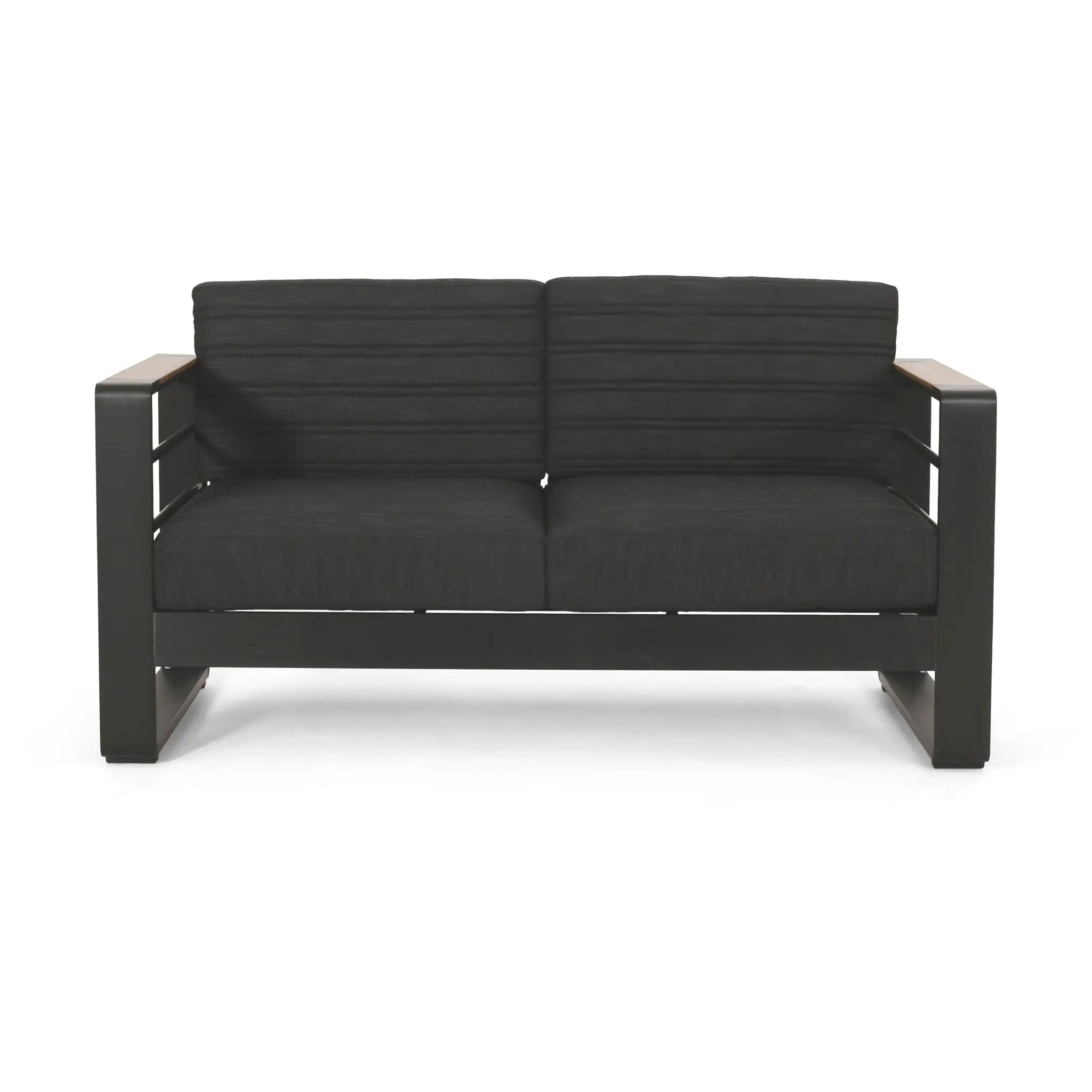 Loveseat With Slat Paneling And Aluminum Frame - Black by HouseOfZazla