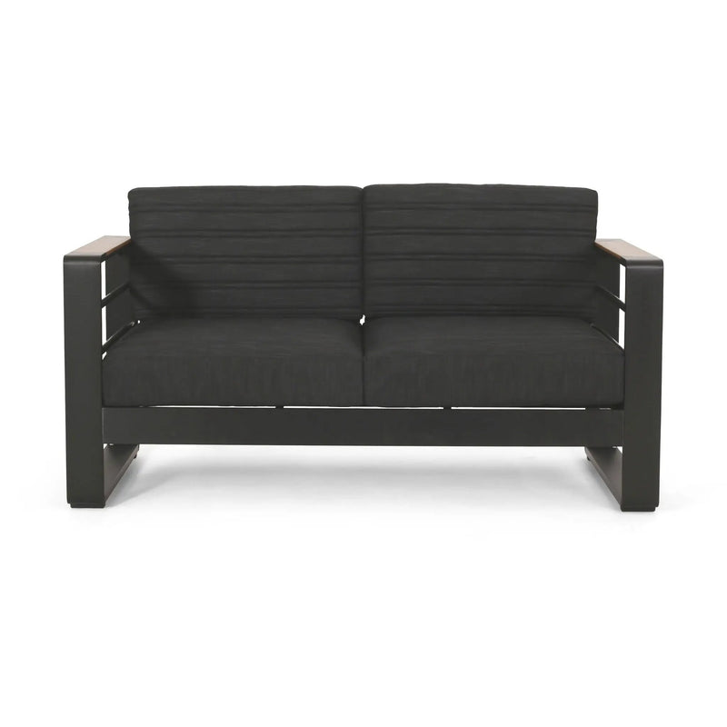 Loveseat With Slat Paneling And Aluminum Frame - Black by HouseOfZazla