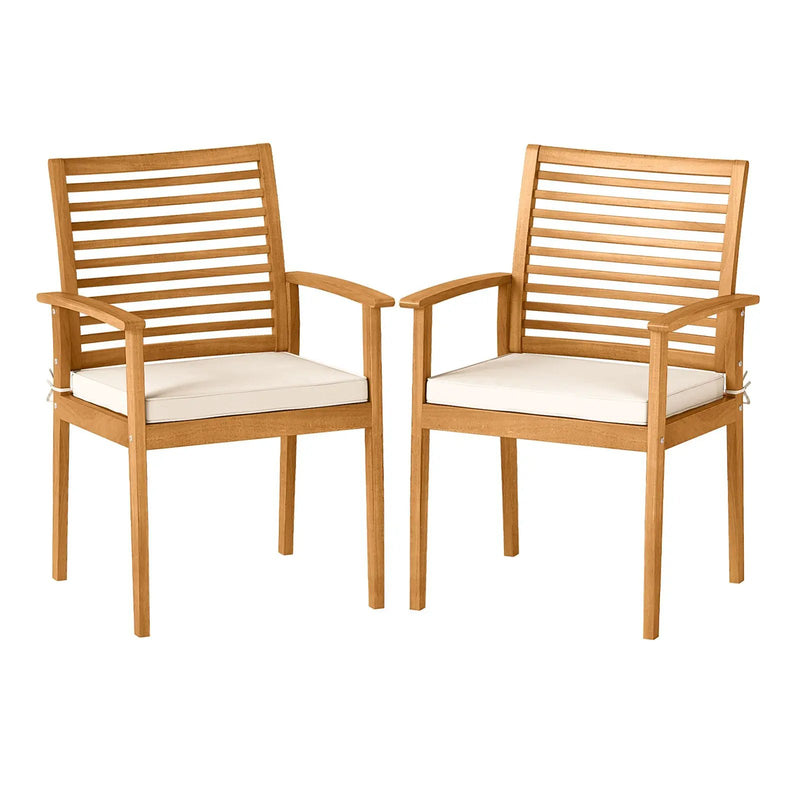 Outdoor Patio Dining Chairs Set of 2 with Removable Padded Cushion and Slatted Backrest-Beige by DirectDeals