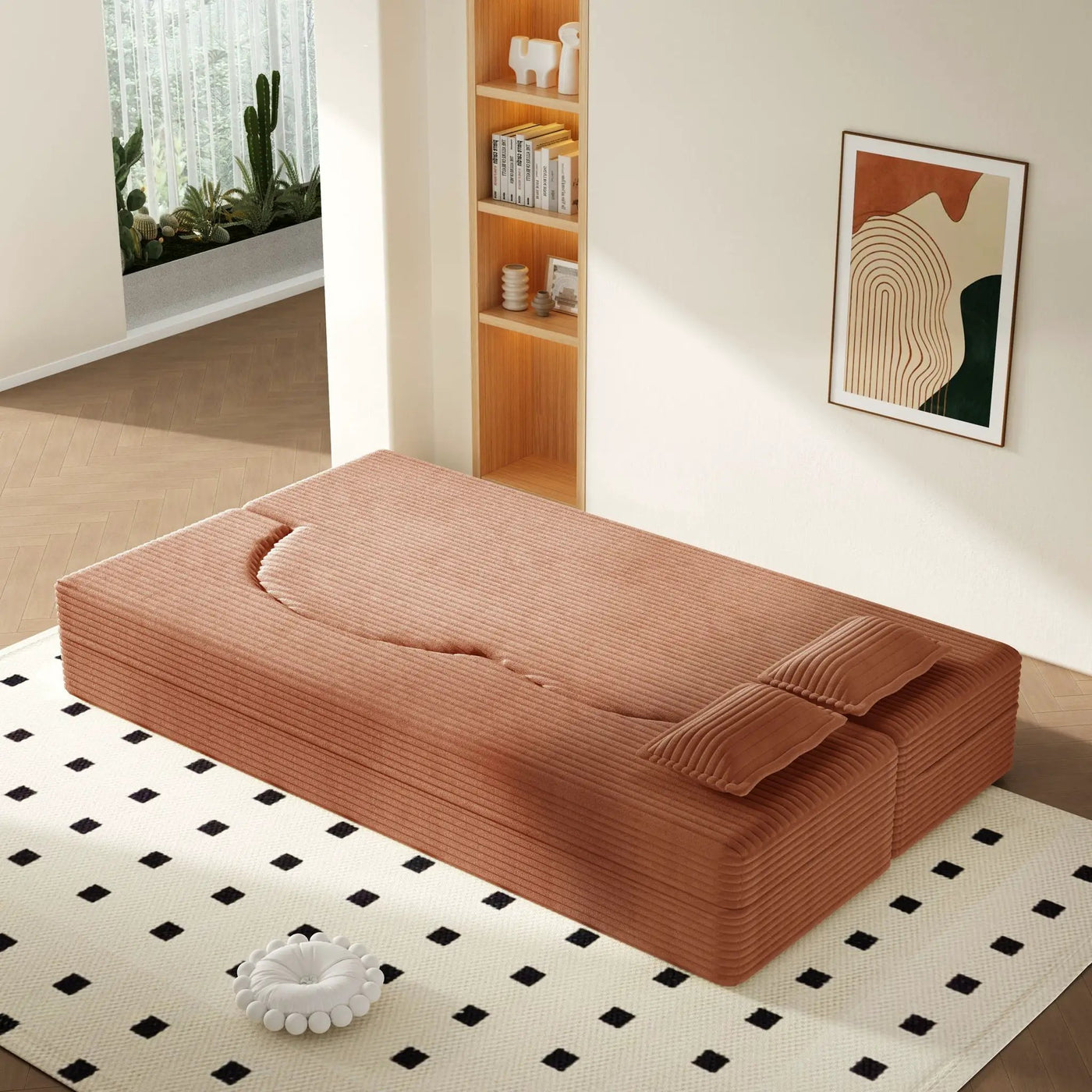Modern Floor Sofa With 2 Pillows, Convertible Twin Size Folding Mattress For Living Room by HouseOfZazla