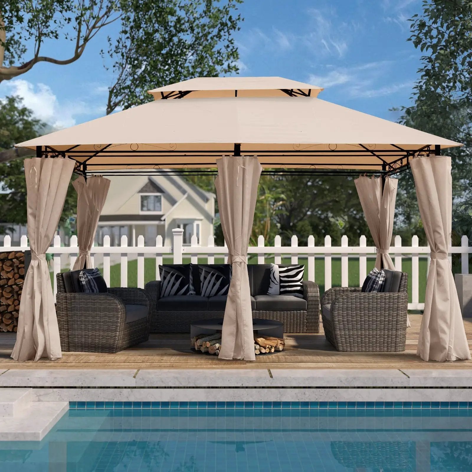 Khaki Outdoor Patio Gazebo Canopy Tent with Ventilated Double Roof by HouseOfZazla