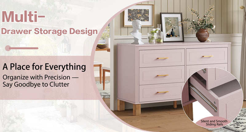 6-Drawer Double Dresser , Modern Storage Cabinet with Metal Handles & Solid Wood Legs, Dresser Drawer Organizer for Kids Bedroom, Heavy-Duty Wooden Dresser with Pre-Installed, photo 9 of 10