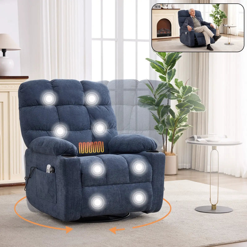 Heat Massage Electric Recliner Chair with Rocker and Swivel in Fabric by HouseOfZazla