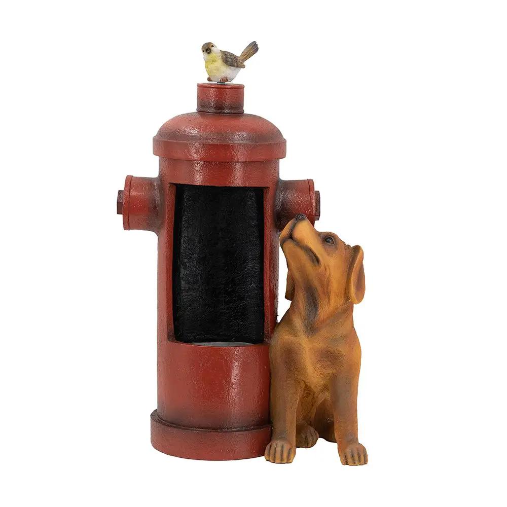 Red Fire Hydrant Water Fountain with Dog and Bird Accents by HouseOfZazla