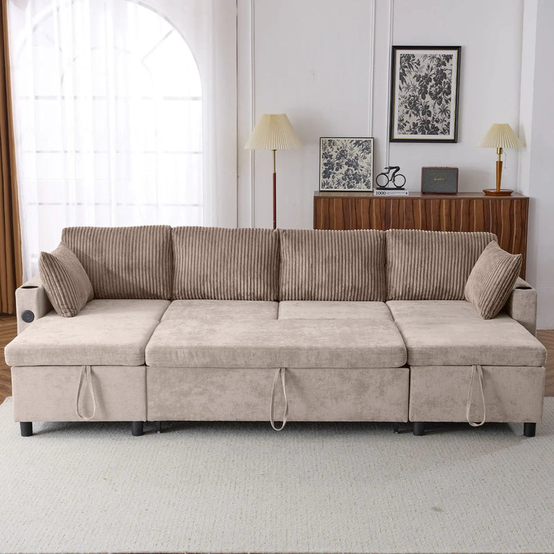 Sectional Sofa Bed With Pull Out Sleeper, USB Ports, Cup Holders by HouseOfZazla