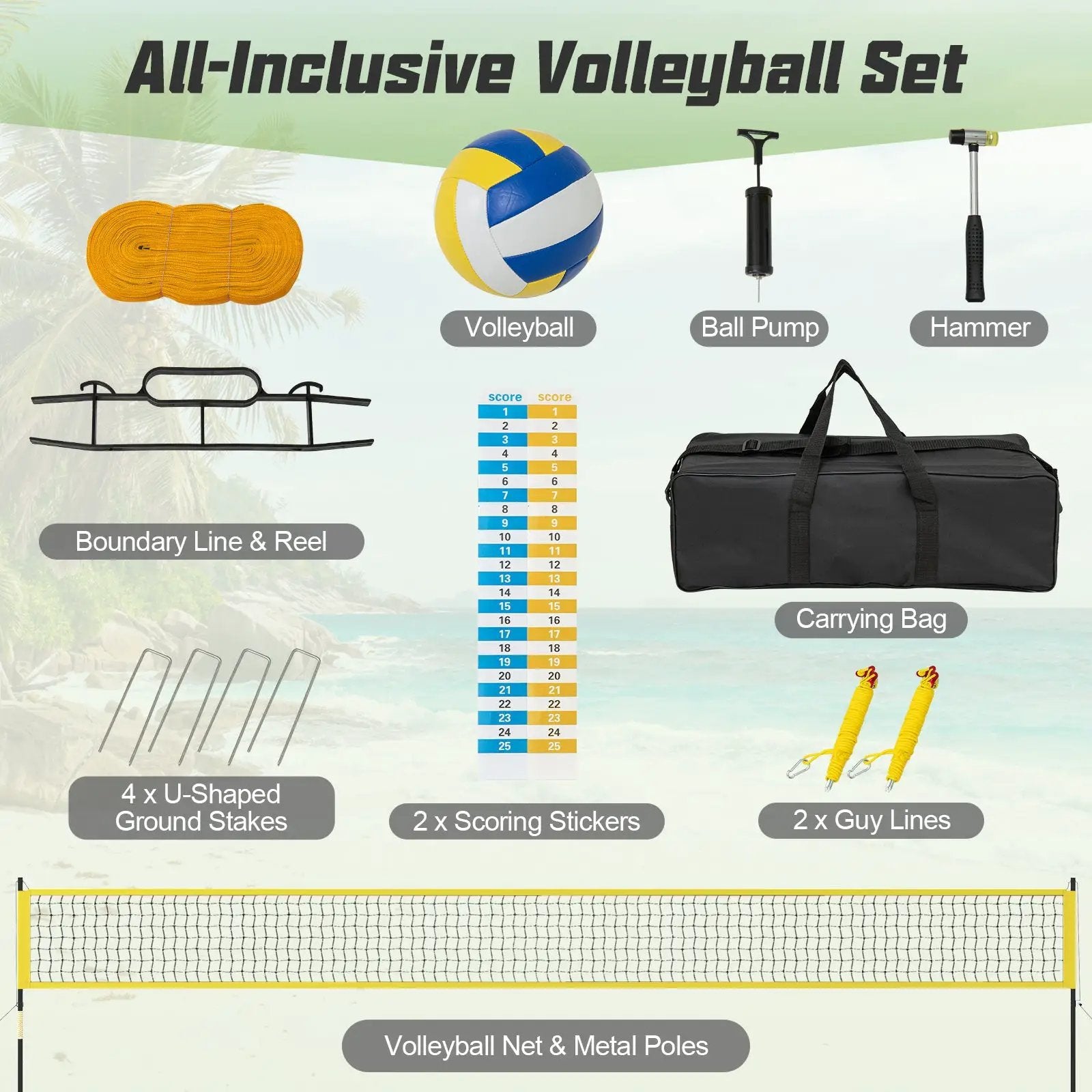 Portable Outdoor Volleyball Net Set Heavy-Duty Volleyball Net System by DirectDeals