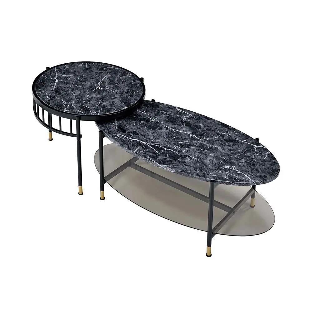 Silas - Nesting Coffee Table Set - Faux Marble Top & Black by Unique Piece Furniture
