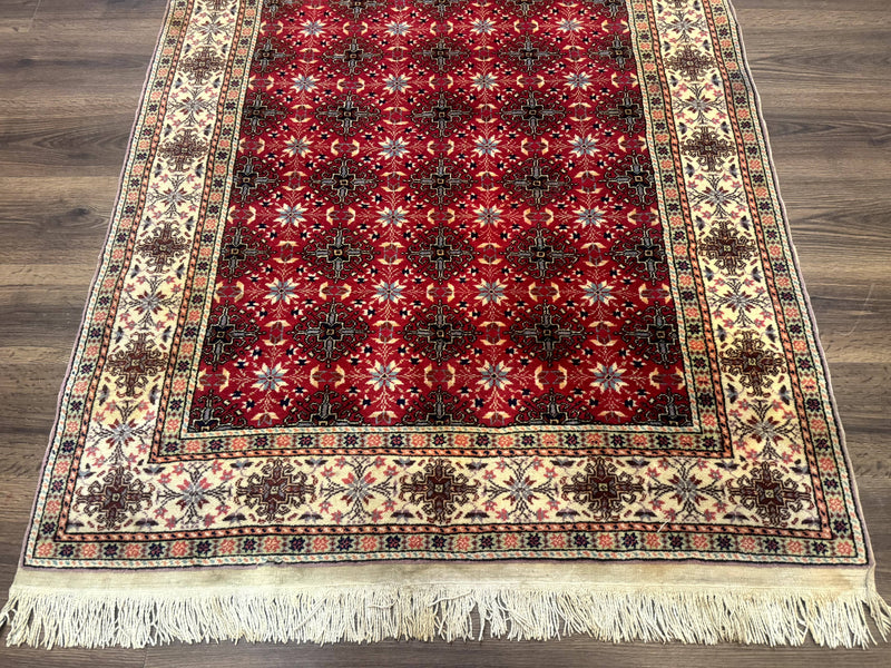 Turkish Sivas Rug 4x6, Red and Cream, Allover Design, Handmade Vintage by Jewel Rugs