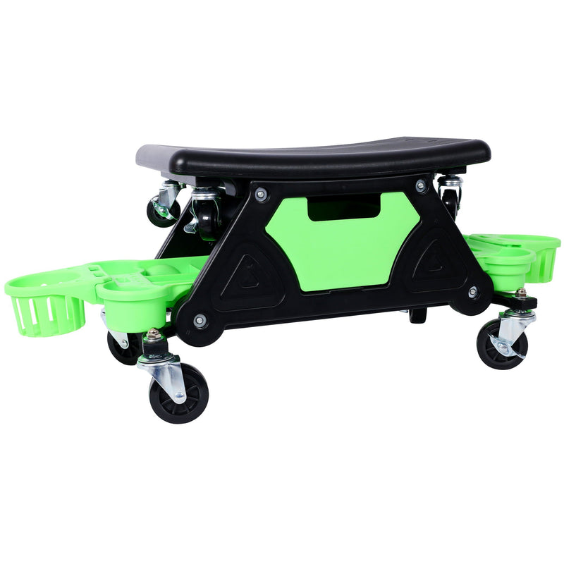 Rolling Detailing Creeper Seat With Wheels, Removable Tool Trays, 300 Lbs Capacity - Green by HouseOfZazla