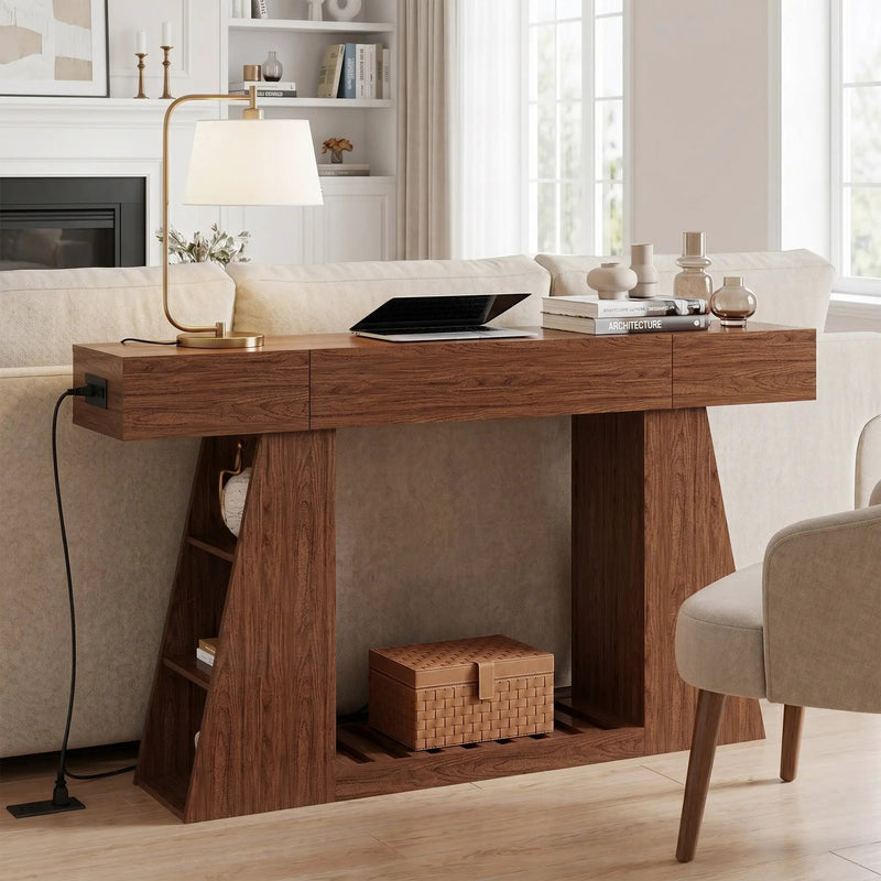 60 Inch Narrow Console Table with Built-in Power Outlet by HouseOfZazla