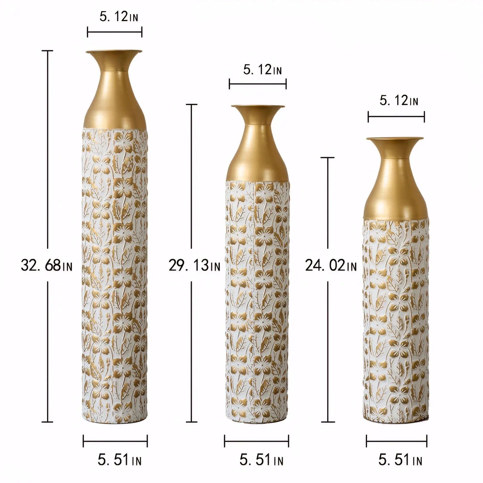 Mother's Day Gift Set Gilded White 3D Relief Flower Metal Vase Set - White / Gold by HouseOfZazla