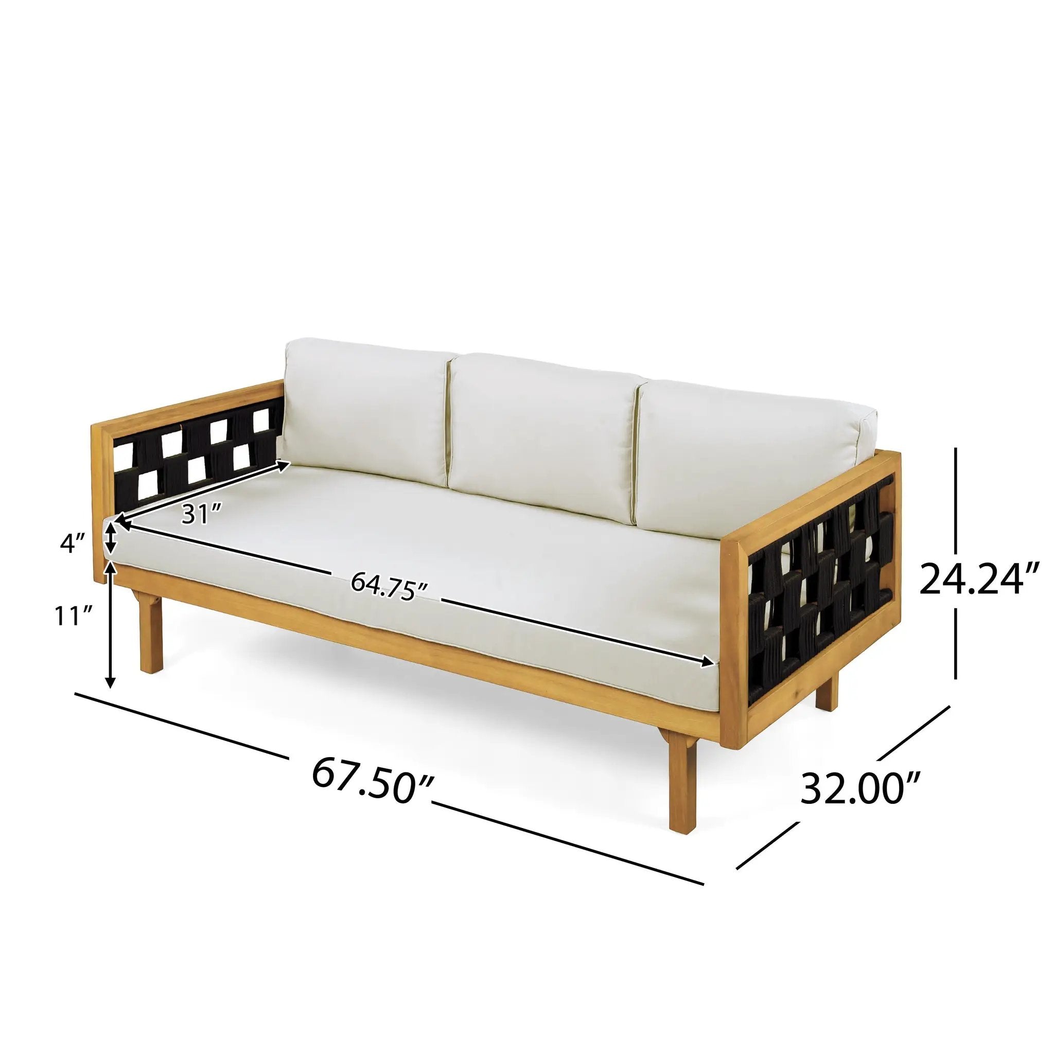 Three-Seater Outdoor Daybed - Acacia Wood Teak Finish Frame by HouseOfZazla