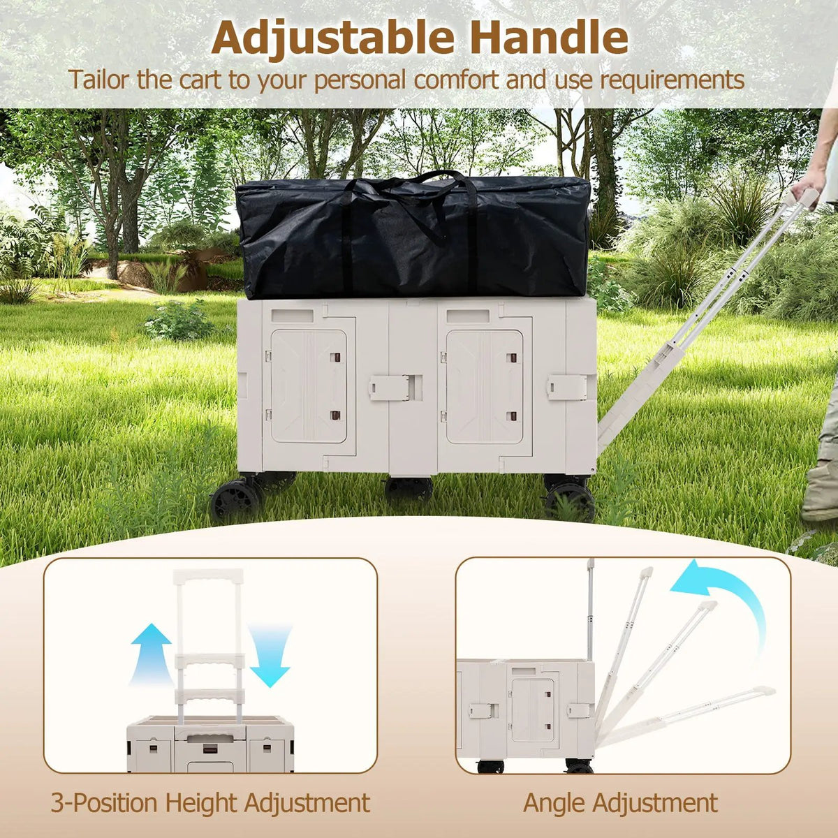 Large Foldable Utility Cart with 2-Tier Storage Crates and Telescoping Handle by DirectDeals