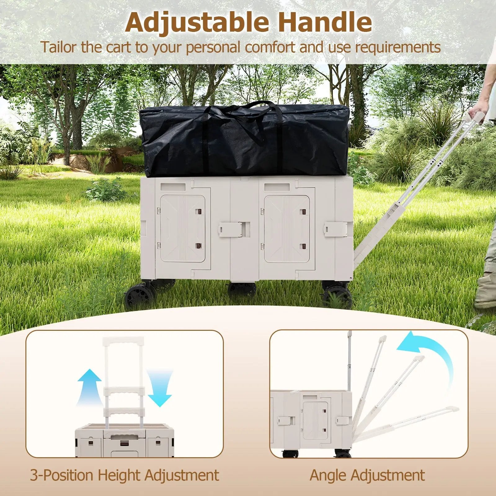 Large Foldable Utility Cart with 2-Tier Storage Crates and Telescoping Handle by DirectDeals