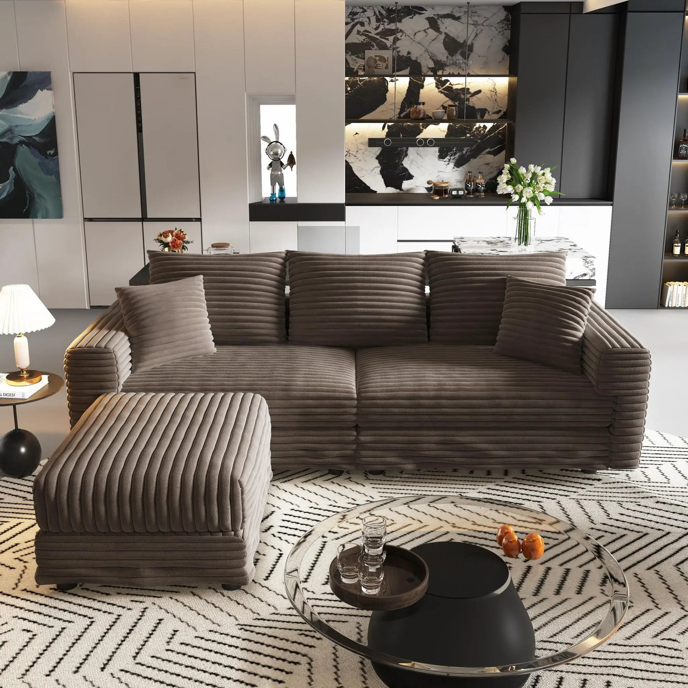 Deep Seat Convertible Sofa With Soft Pillows And Ottomans by HouseOfZazla