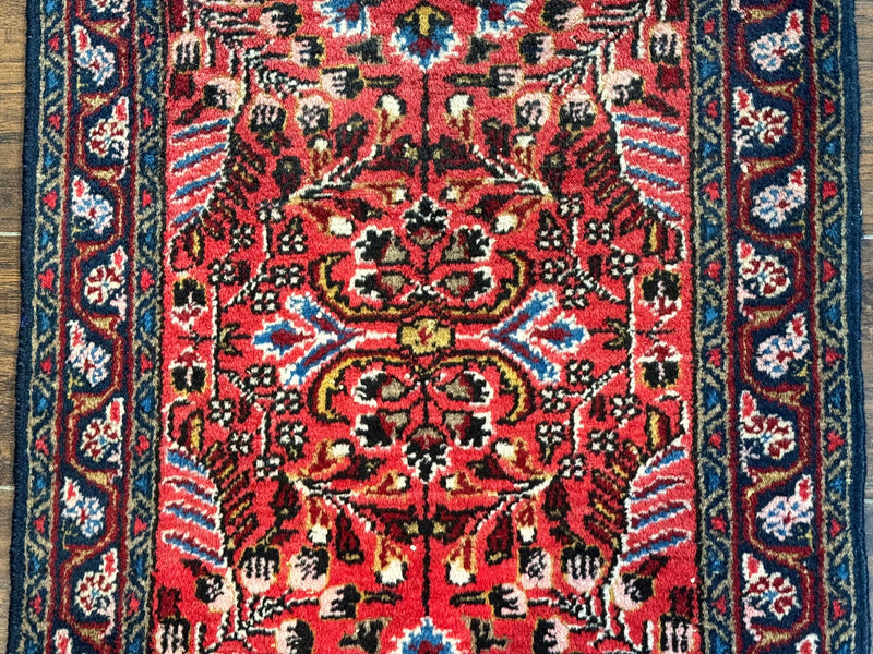 Small Antique Persian Tribal Rug 2x3, Red, Floral, Handmade, Hamadan Rug by Jewel Rugs