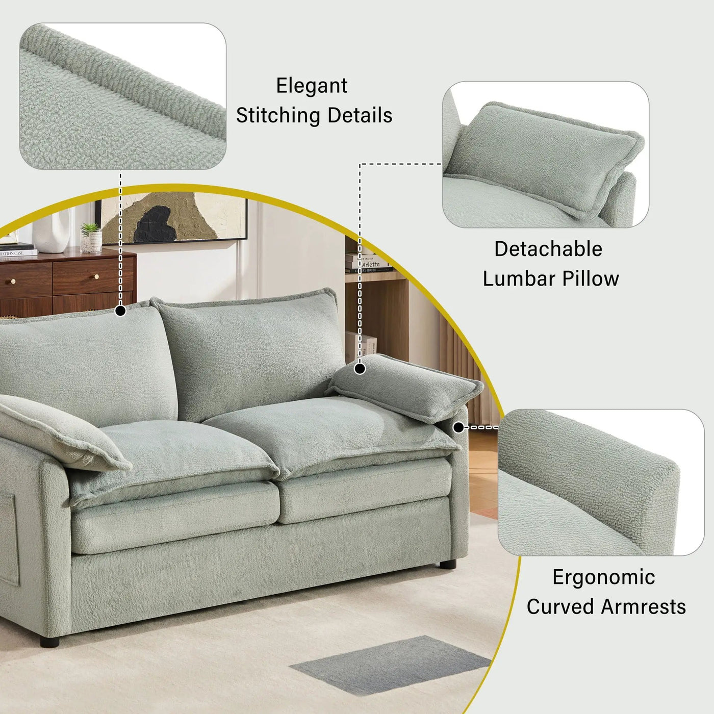 Modern Loveseat Sofa, Upholstered Couch With Side Storage Pockets by HouseOfZazla