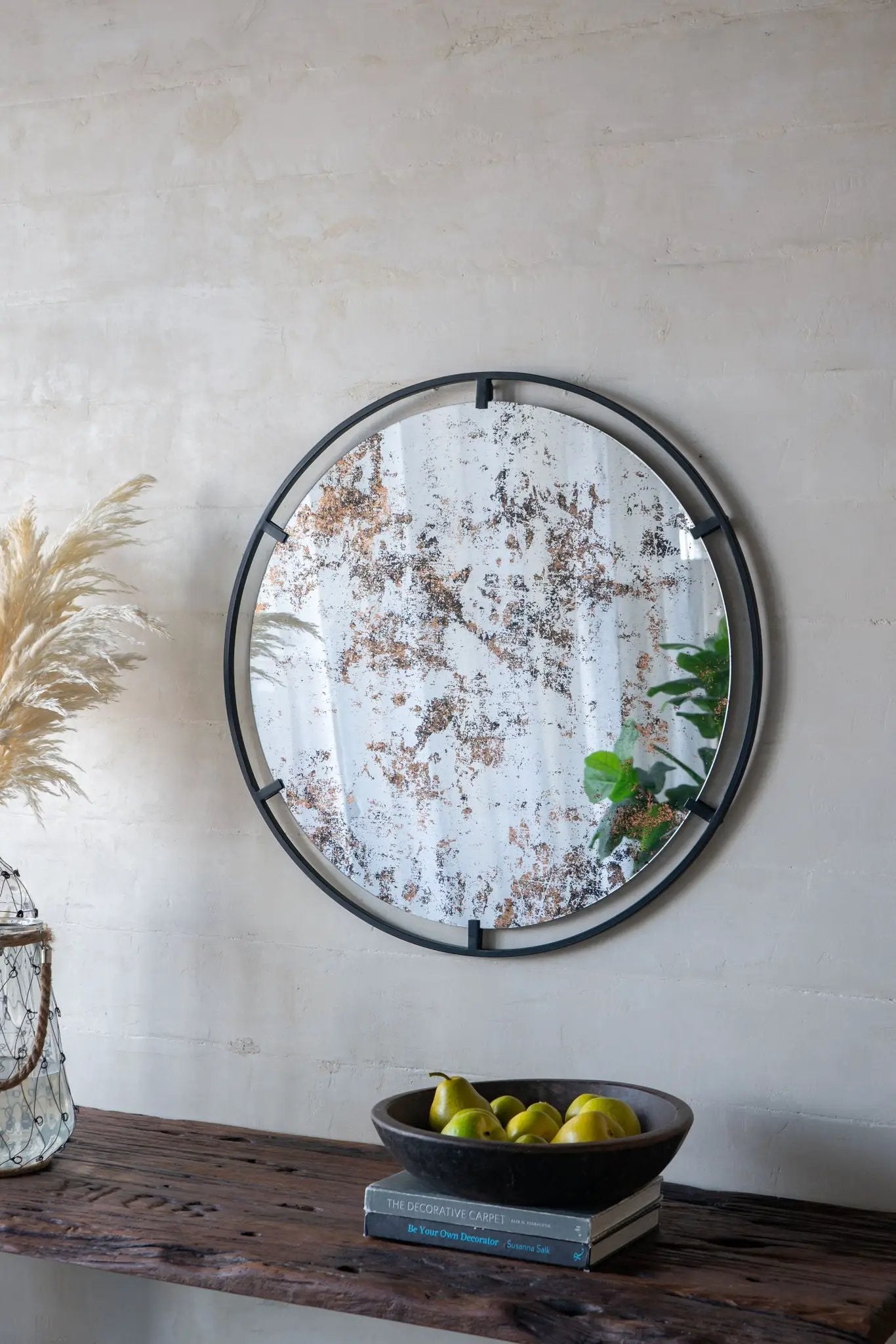 Theodor - Mirror With Industrial Design Round Mirror With Metal Frame For Wall Decor & Entryway Console Lean Against Wall - Black by HouseOfZazla