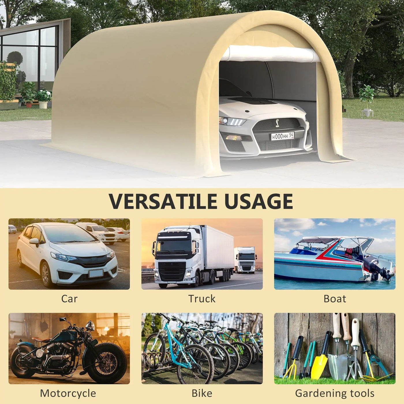 Outsunny - 10' x 16' Carport, Heavy Duty Portable Garage Storage Tent With Large Zippered Door, Anti-Uv Pe Canopy Cover For Car, Truck, Boat, Motorcycle, Bike, Garden Tools, Outdoor Work by HouseOfZazla