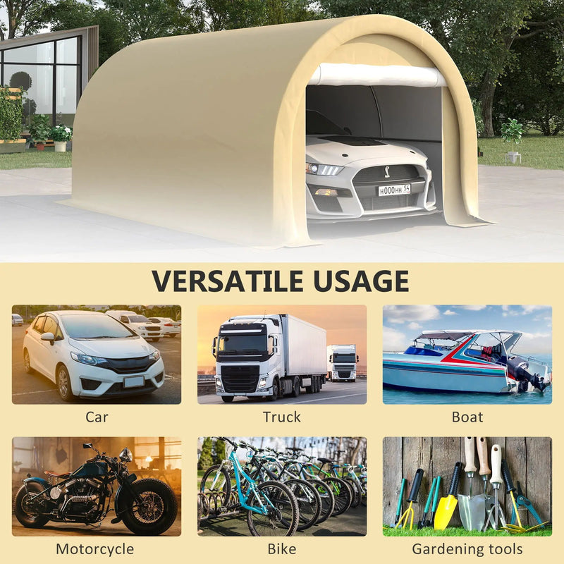 Outsunny - 10' x 16' Carport, Heavy Duty Portable Garage Storage Tent With Large Zippered Door, Anti-Uv Pe Canopy Cover For Car, Truck, Boat, Motorcycle, Bike, Garden Tools, Outdoor Work by Unique Piece Furniture