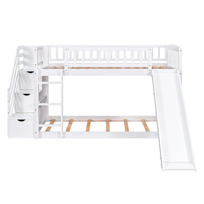 Twin Over Twin Stairway Bunk Bed With Two Drawers And Slide by HouseOfZazla