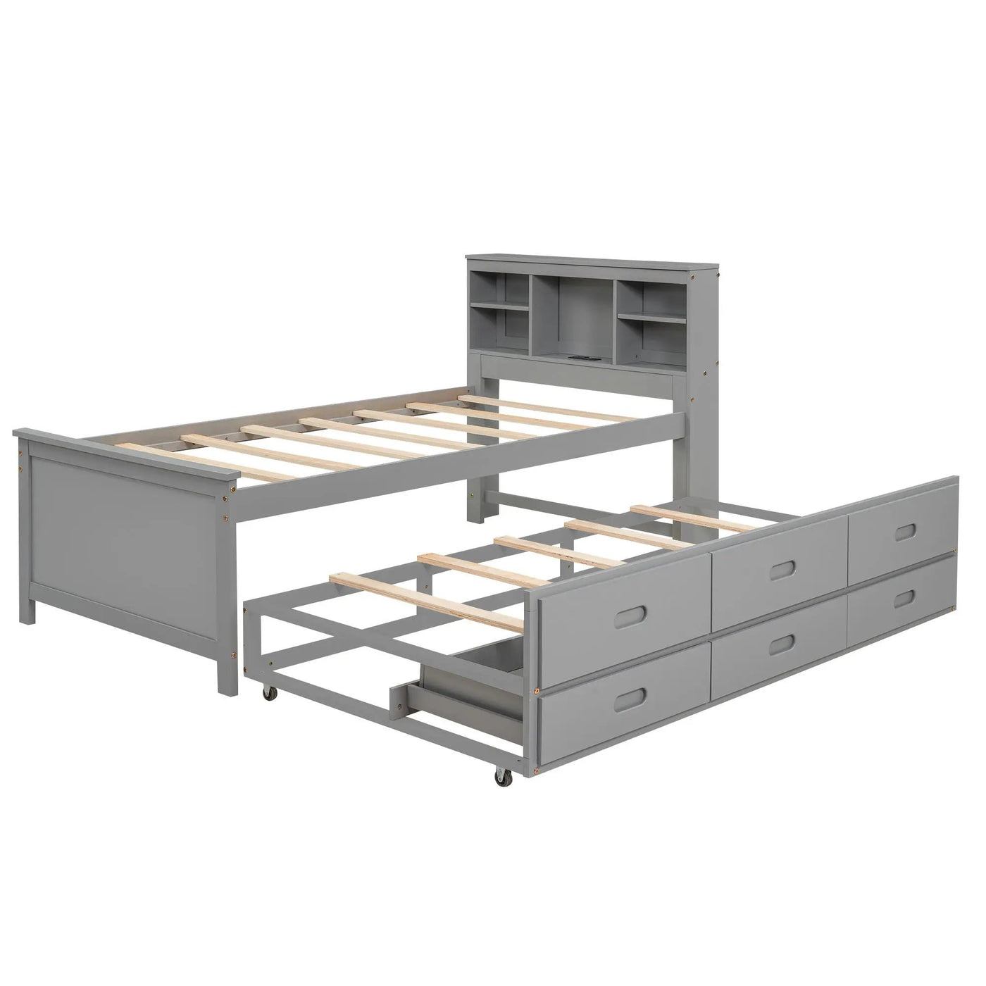Platform Bed With Storage Headboard, USB, Trundle And 3 Drawers by HouseOfZazla
