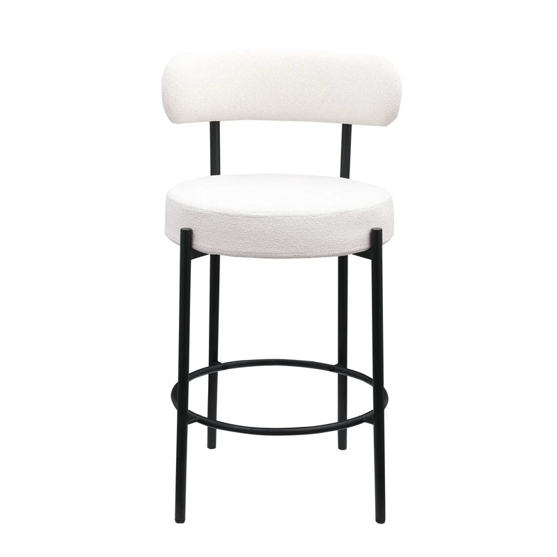 Modern Sherpa Counter Height Stools, Uphsoltered Seat Height Barstools With Brushed Brass Metal Legs Round Low Back Kitchen Stools With Footrest For Dining Room (Set of 2) by HouseOfZazla