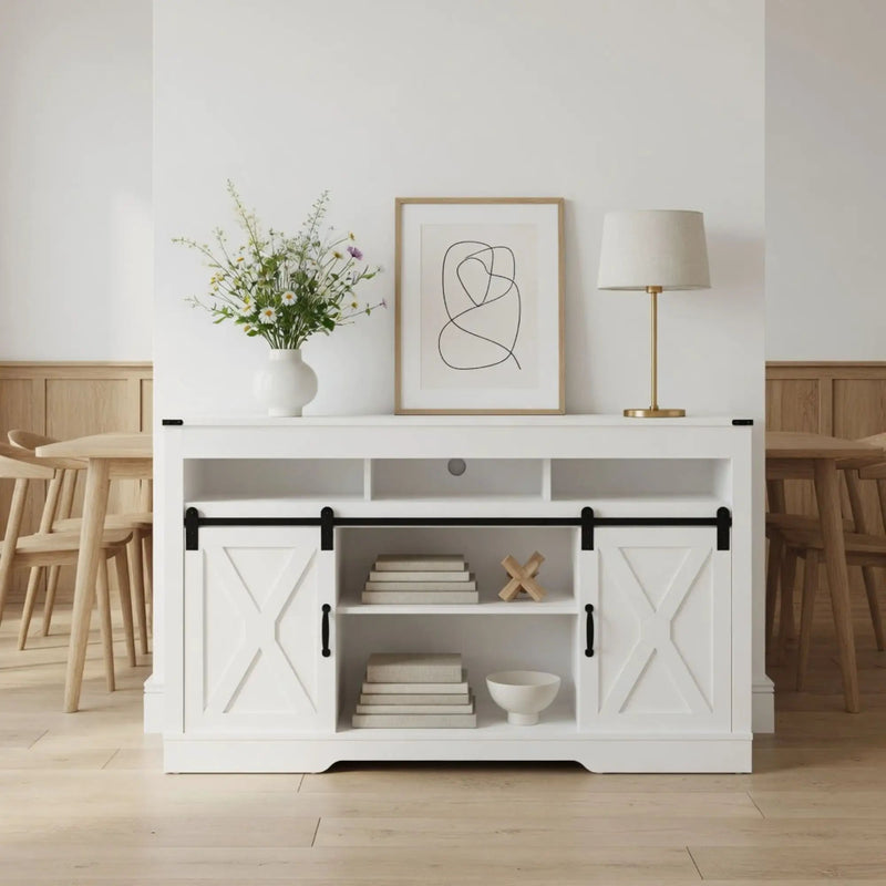Farmhouse TV Stand With Sliding Barn Doors & Adjustable Storage by HouseOfZazla
