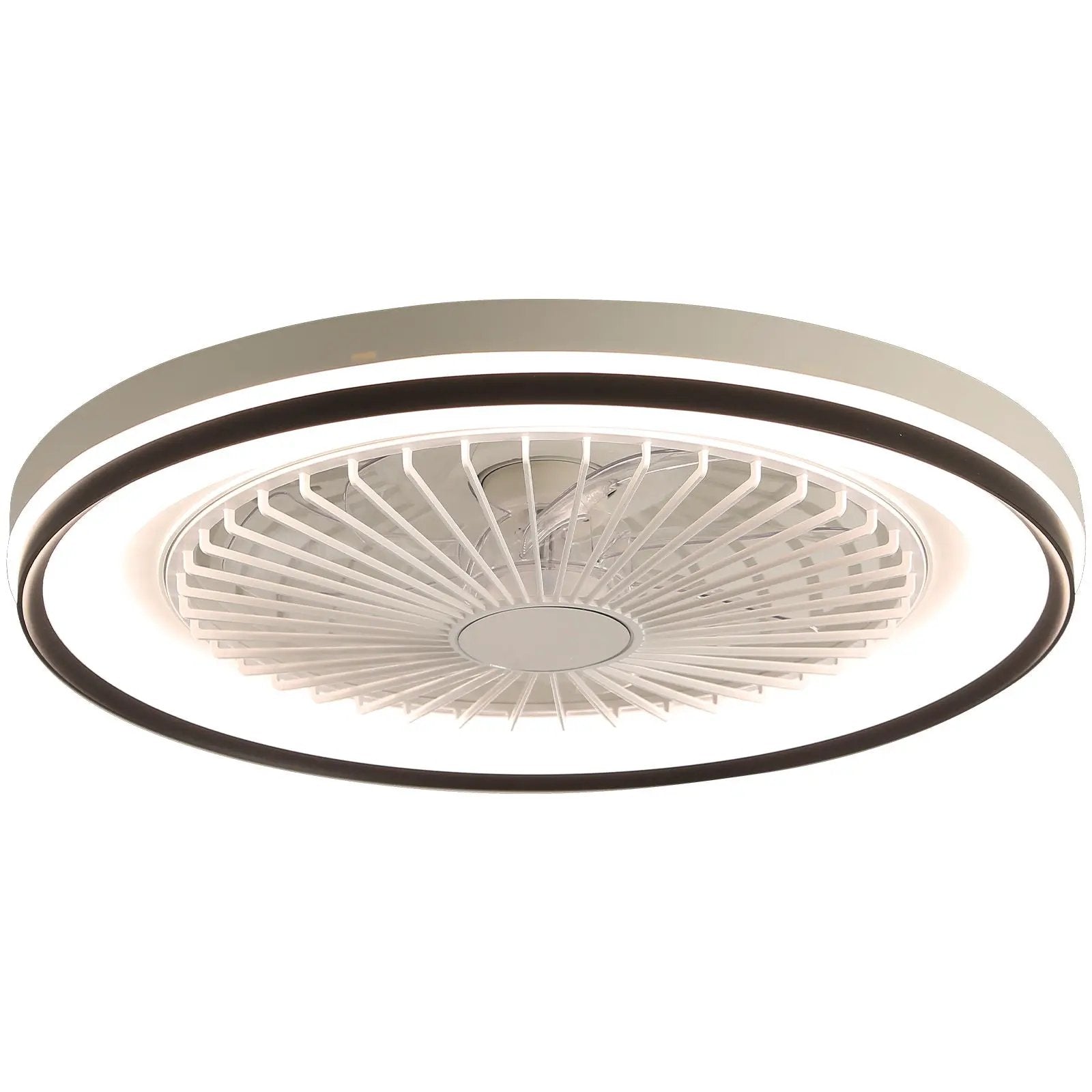RGB Dimmable LED Enclosed Ceiling Fan With Light Flush Mount Bladeless, 6 Speed, Remote Control - White by Unique Piece Furniture