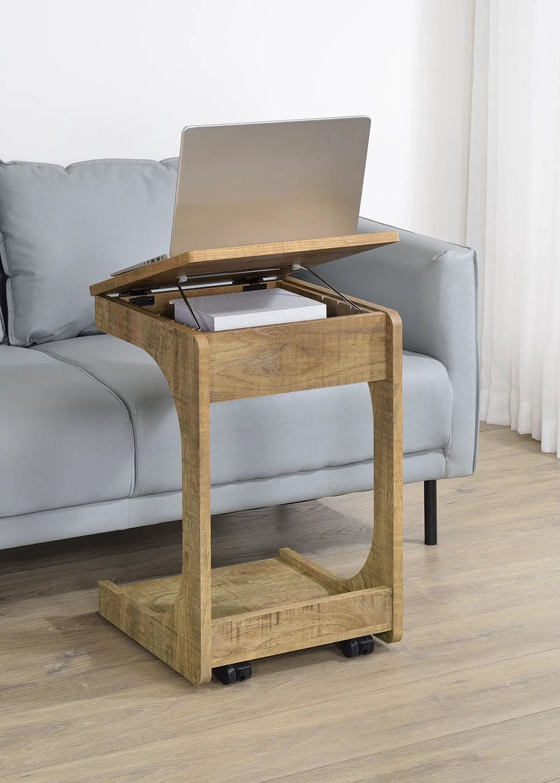 Ralston C-Shaped Lift-Top Sofa Side Table With Casters Mango by Unique Piece Furniture