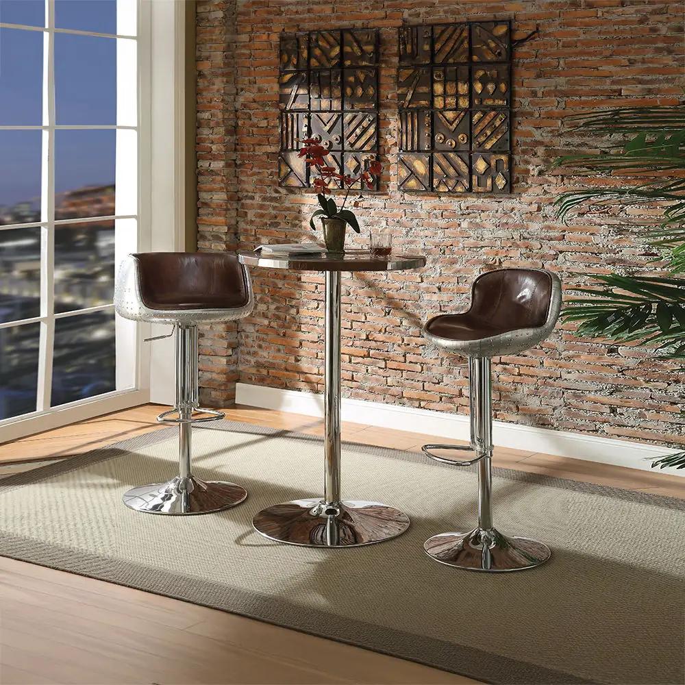 Brancaster - 41" Adjustable Stool With Swivel - Vintage Brown Top Grain Leather & Aluminum by Unique Piece Furniture