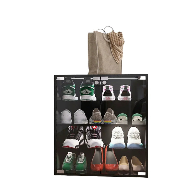 4 Layers Shoe Cabinet With Glass Door And Glass Layer Shoes Display Cabinet With LED Light Bluetooth Control - Black by Unique Piece Furniture
