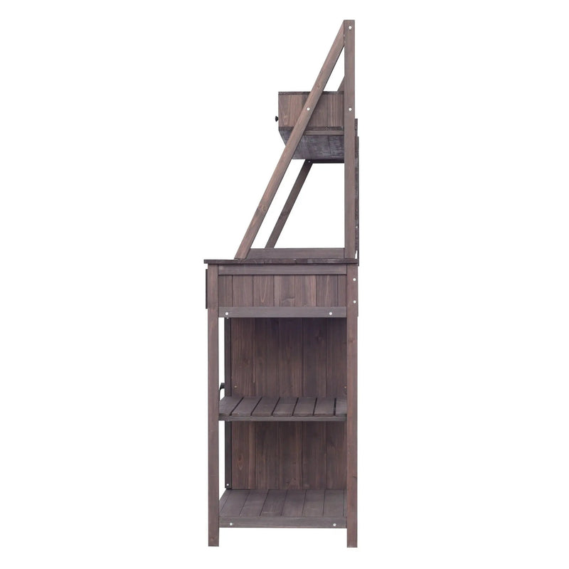 Potting Bench With 5 Drawer Storage And Slatted Back Panel, Garden Workstation - Brown by HouseOfZazla