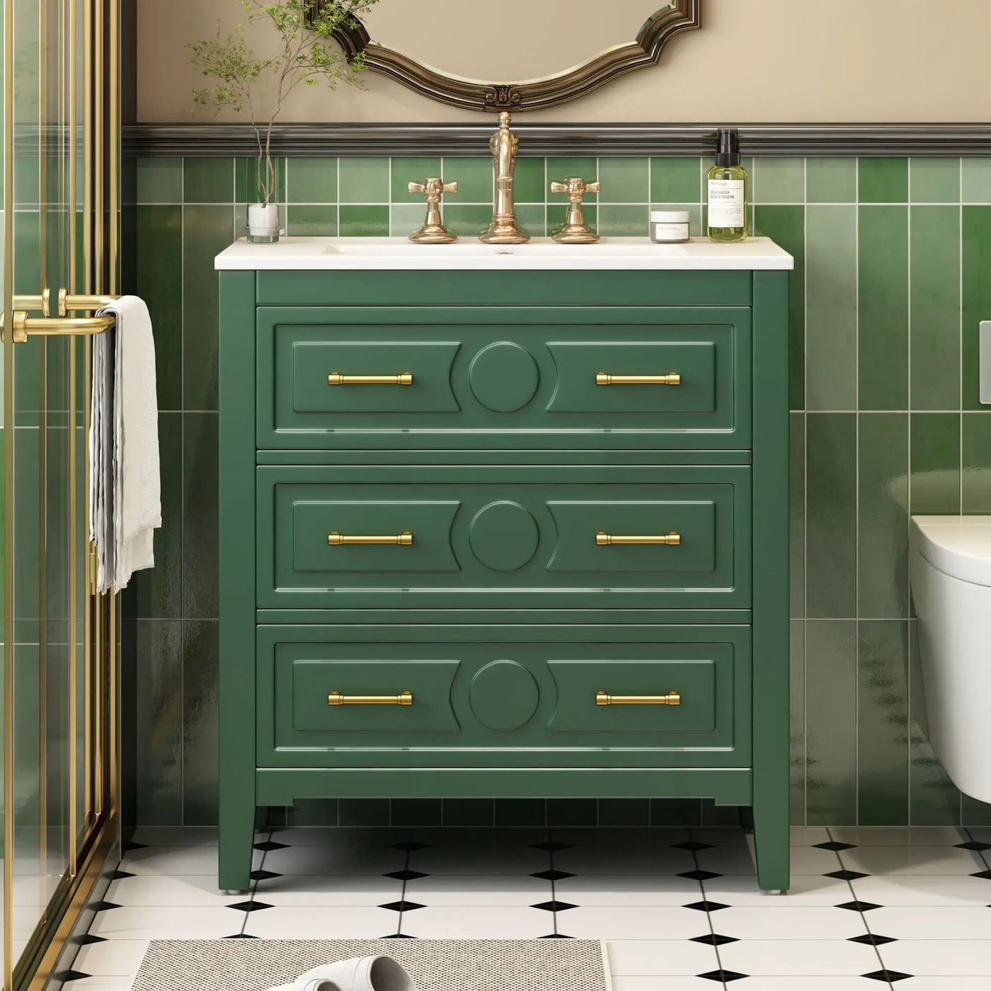 Retro Bathroom Vanity With Sink Combo, Free Standing Single Set With 3 Drawers by HouseOfZazla