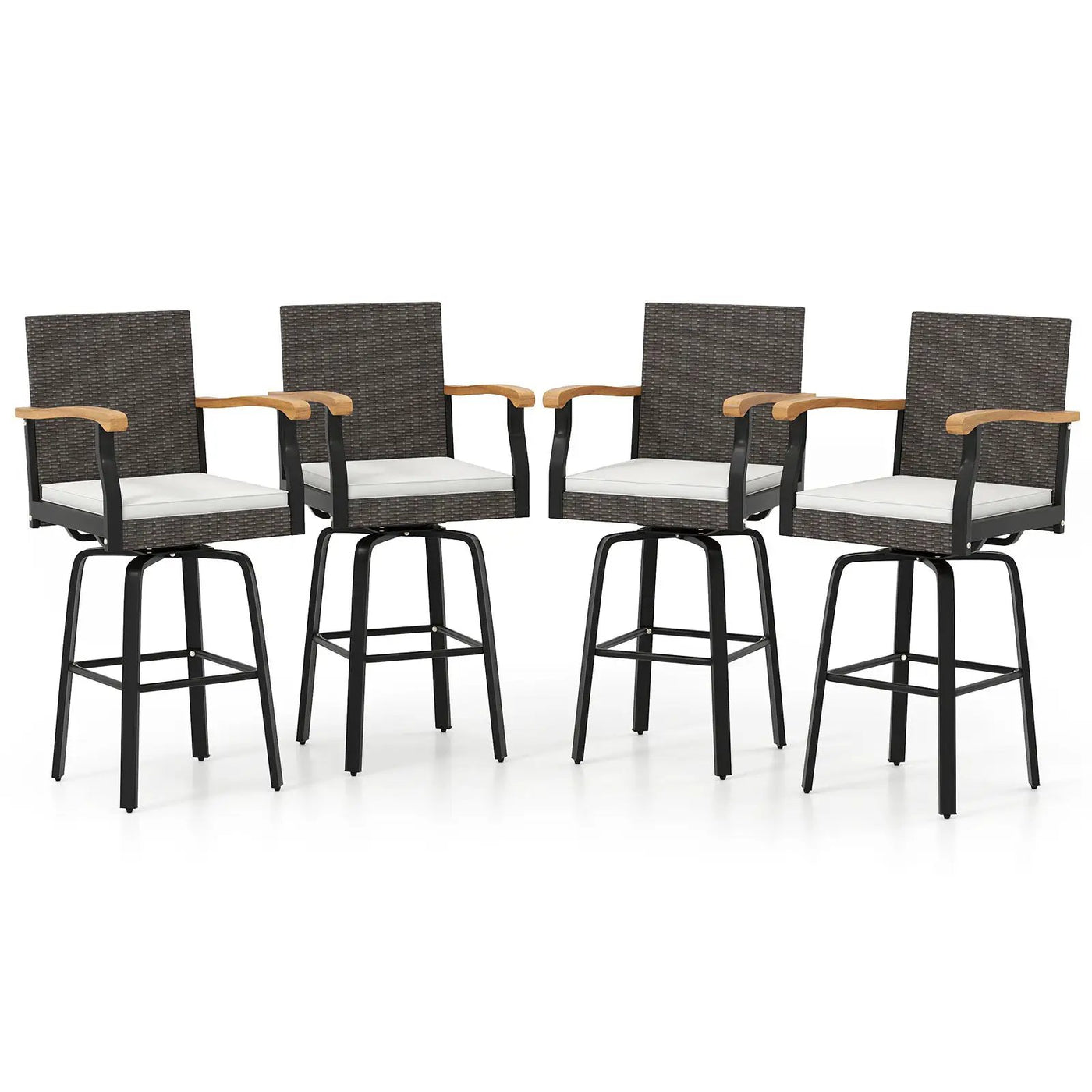 Set of 2 Outdoor 360¬∞ Swivel Bar Stool with Cushion and Acacia Wood Armrests by DirectDeals